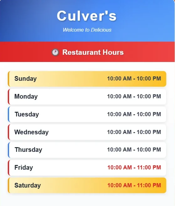 Culver's Hours